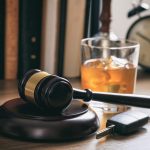 DUI case, Law gavel, alcohol and car keys